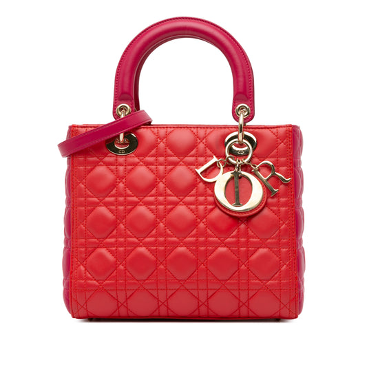 Medium Bicolor Lambskin Cannage Lady Dior Red -  Re-Luxury