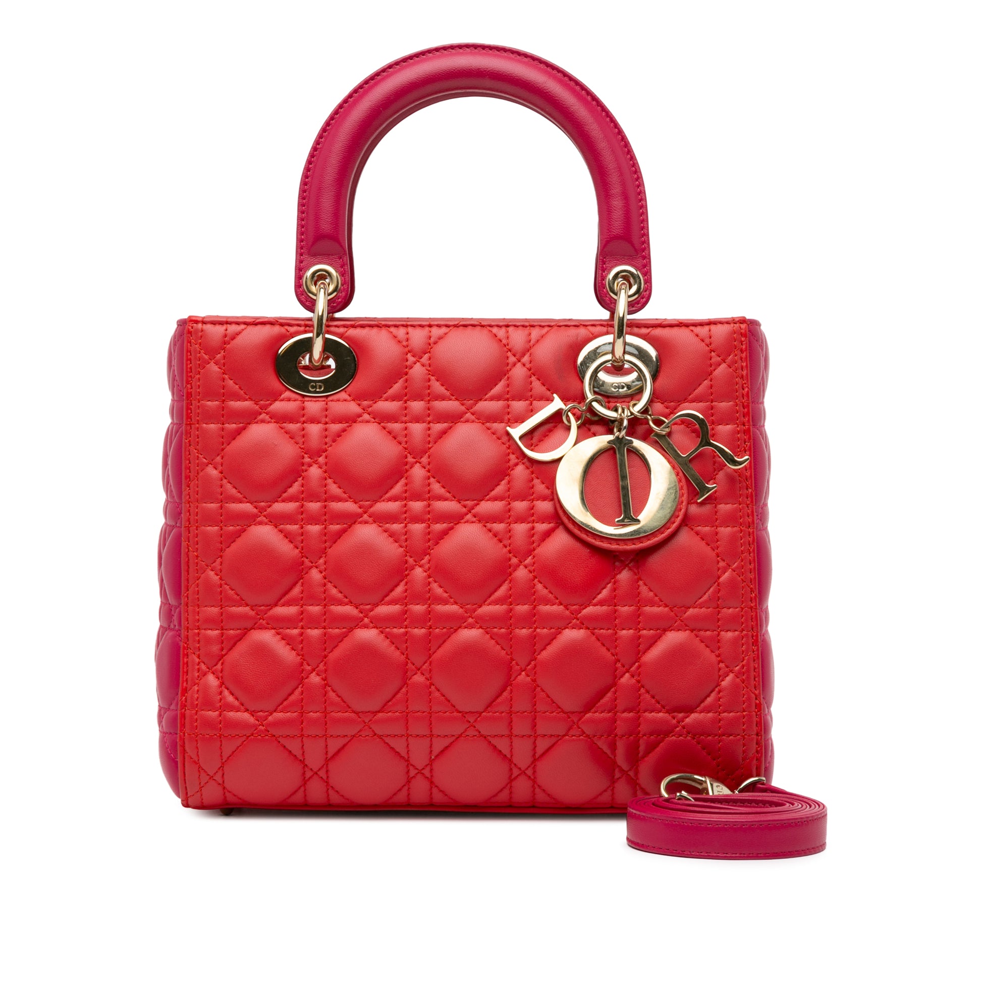 Medium Bicolor Lambskin Cannage Lady Dior Red -  Re-Luxury