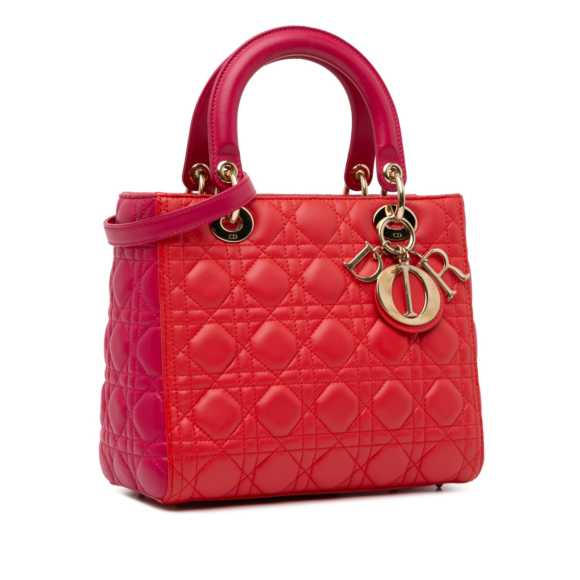 Medium Bicolor Lambskin Cannage Lady Dior Red -  Re-Luxury