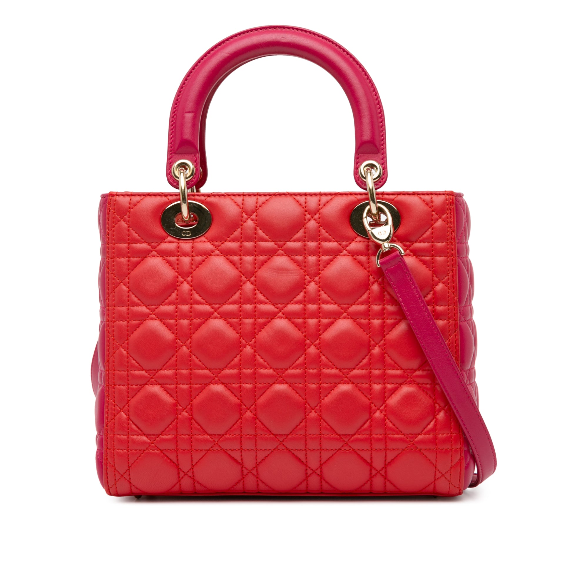 Medium Bicolor Lambskin Cannage Lady Dior Red -  Re-Luxury