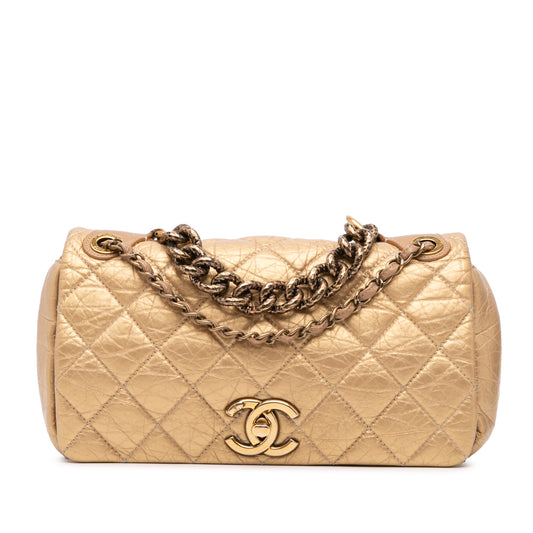 Medium Quilted Aged Calfskin Pondichery Flap Gold -  Re-Luxury