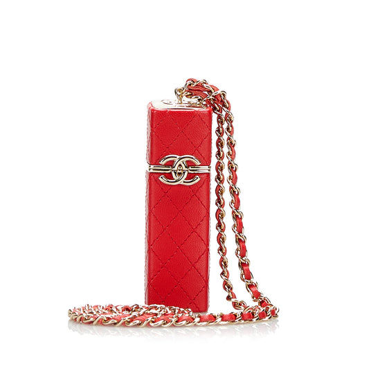 CC Lambskin Squared Lipstick Case on Chain Red -  Re-Luxury