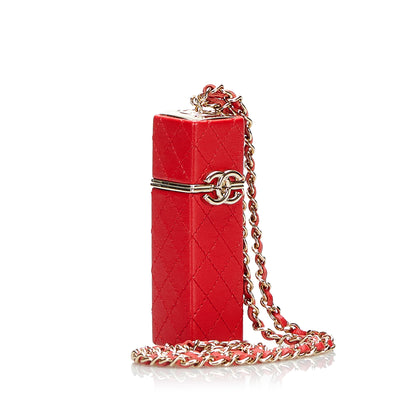 CC Lambskin Squared Lipstick Case on Chain Red -  Re-Luxury