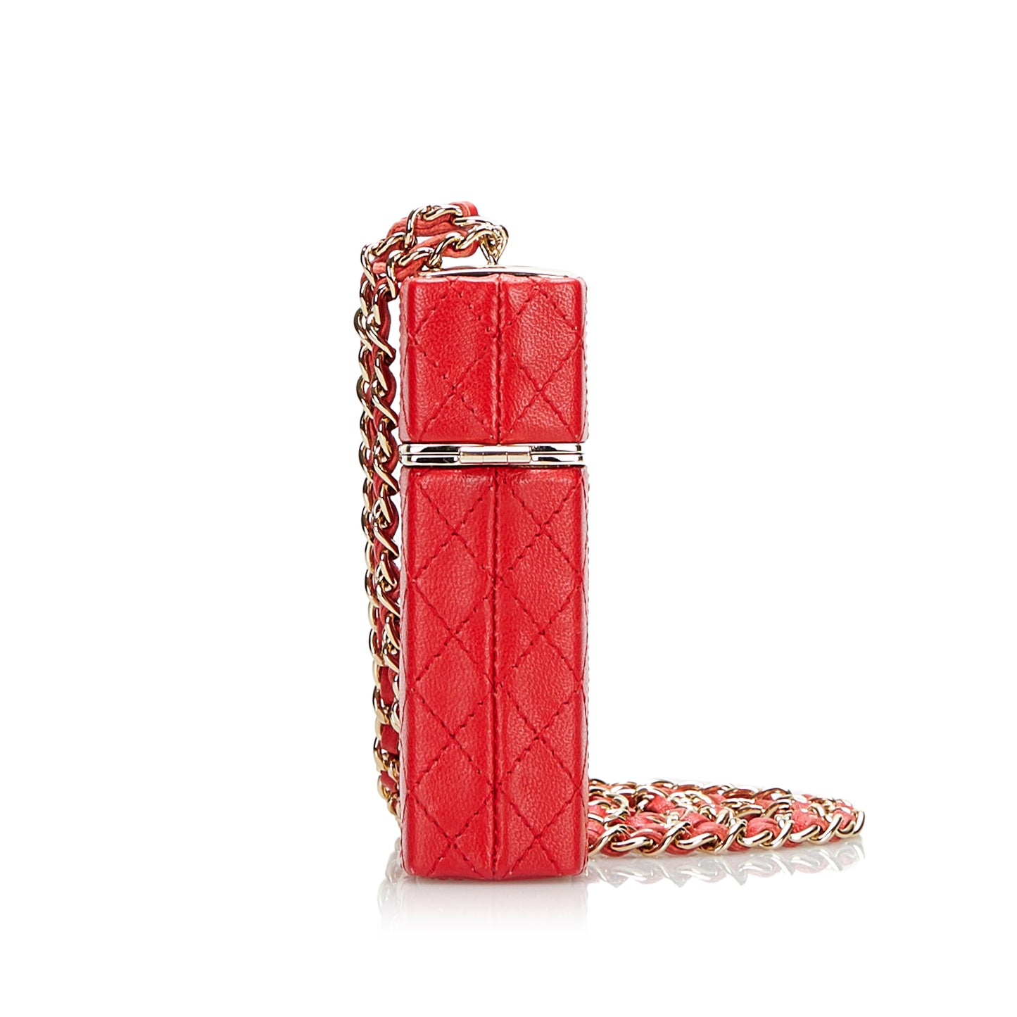 CC Lambskin Squared Lipstick Case on Chain Red -  Re-Luxury