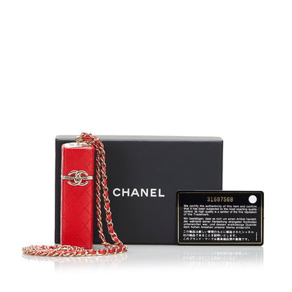 CC Lambskin Squared Lipstick Case on Chain Red -  Re-Luxury