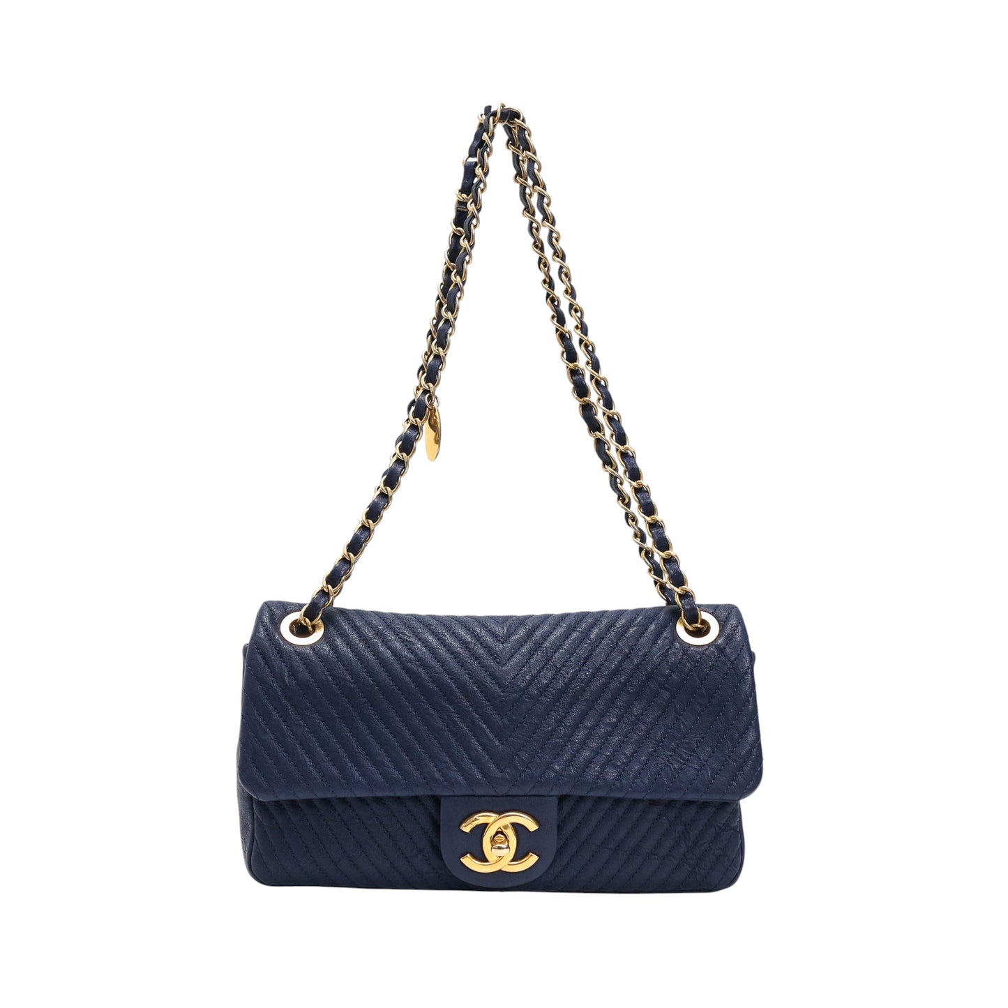 Chanel Navy Chevron Quilted Coco Flap