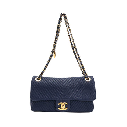 Chanel Navy Chevron Quilted Coco Flap
