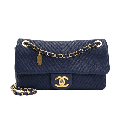 Chanel Navy Chevron Quilted Coco Flap