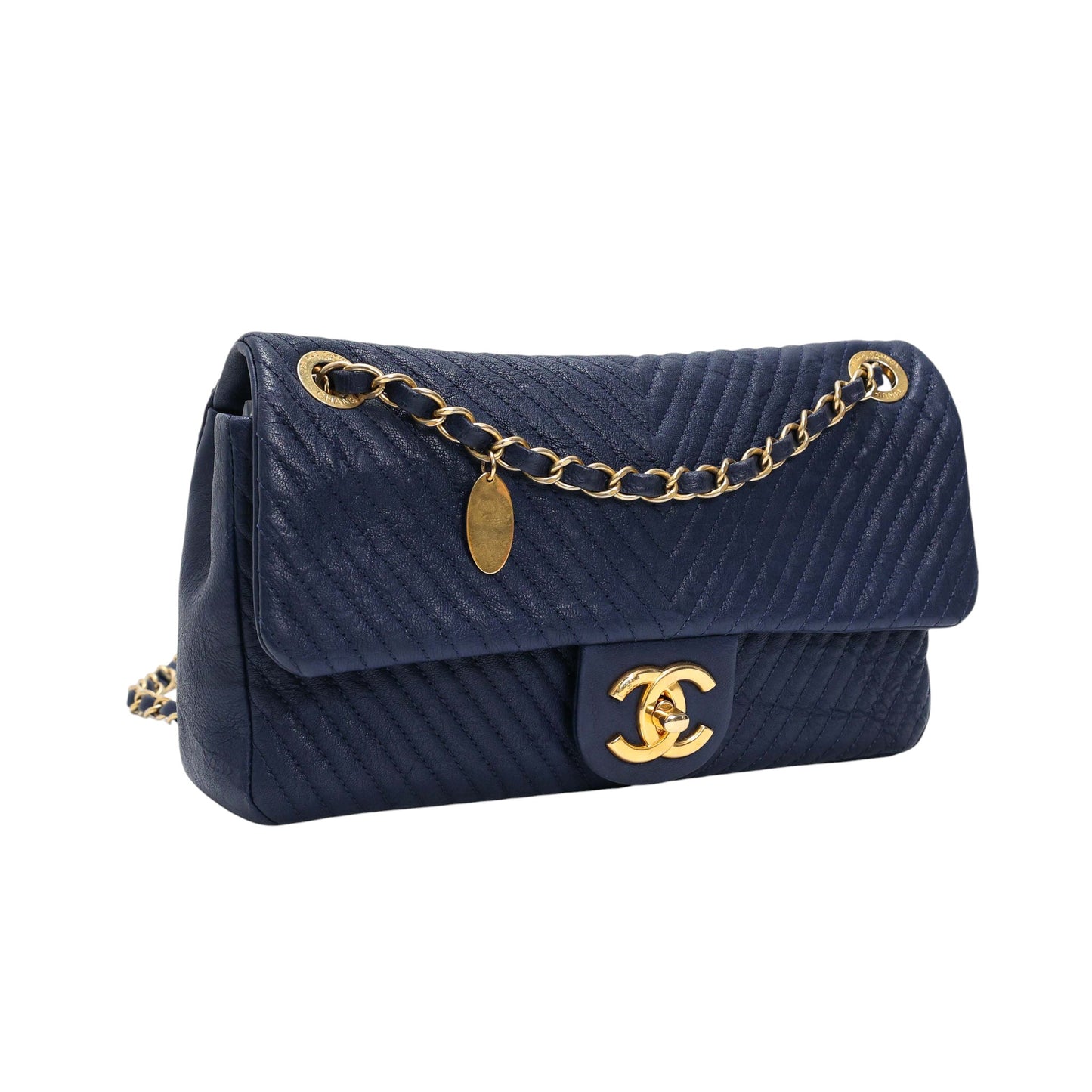 Chanel Navy Chevron Quilted Coco Flap