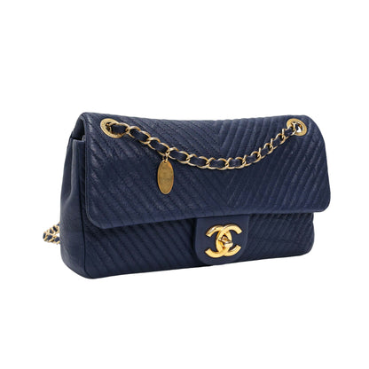 Chanel Navy Chevron Quilted Coco Flap