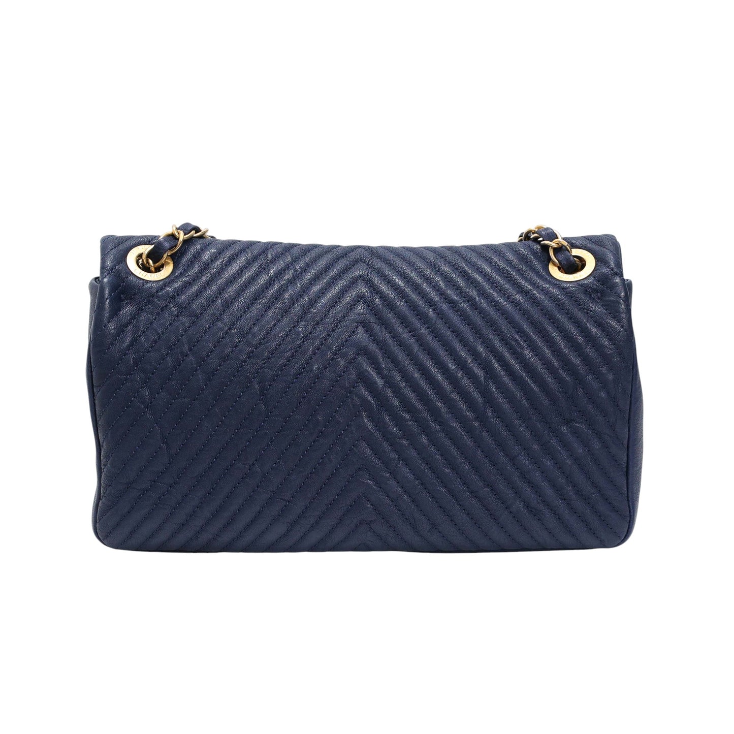 Chanel Navy Chevron Quilted Coco Flap