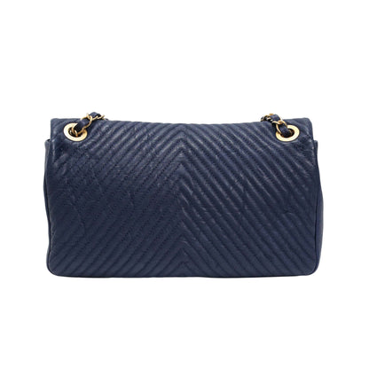 Chanel Navy Chevron Quilted Coco Flap