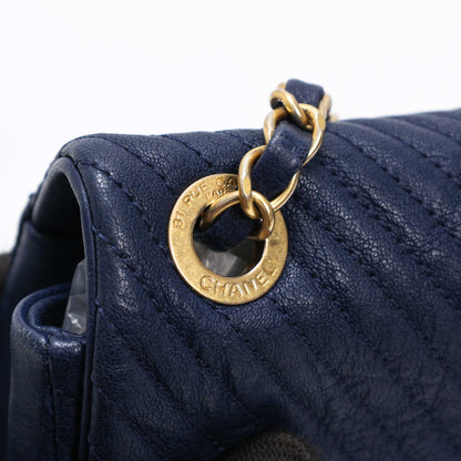 Chanel Navy Chevron Quilted Coco Flap