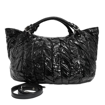 MIU MIU Pleated Patent Leather Tote Bag