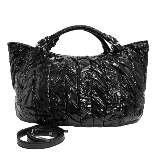 MIU MIU Pleated Patent Leather Tote Bag