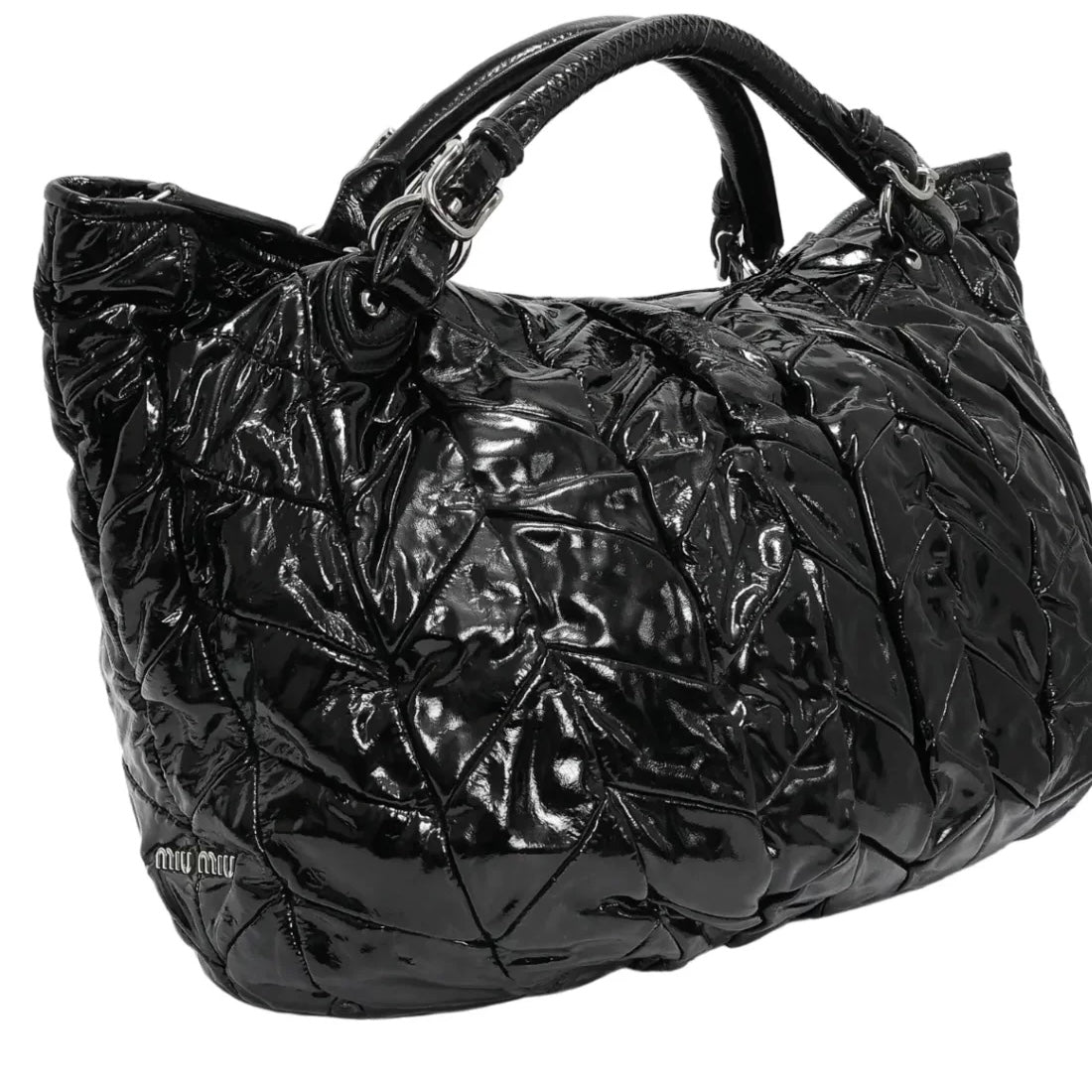 MIU MIU Pleated Patent Leather Tote Bag