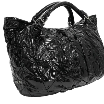MIU MIU Pleated Patent Leather Tote Bag