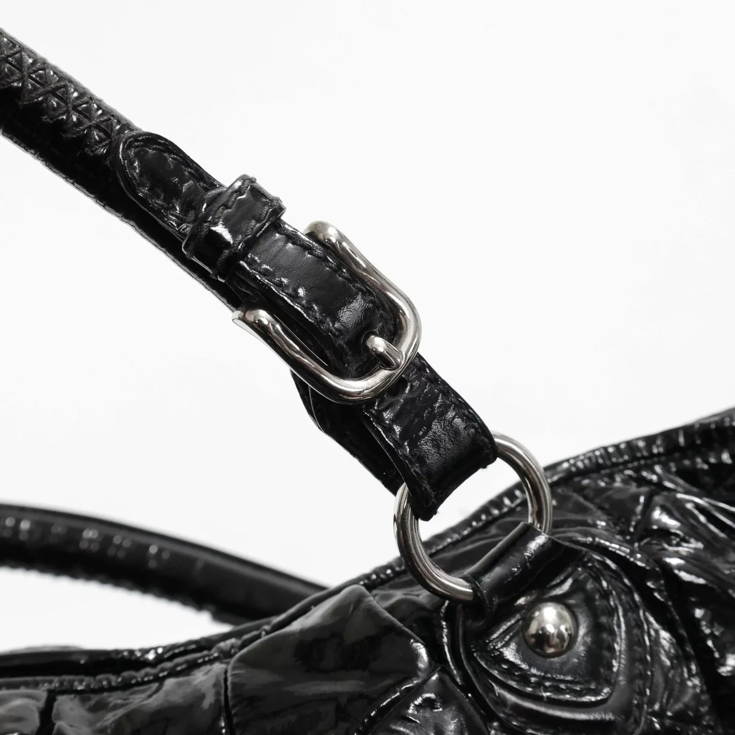 MIU MIU Pleated Patent Leather Tote Bag