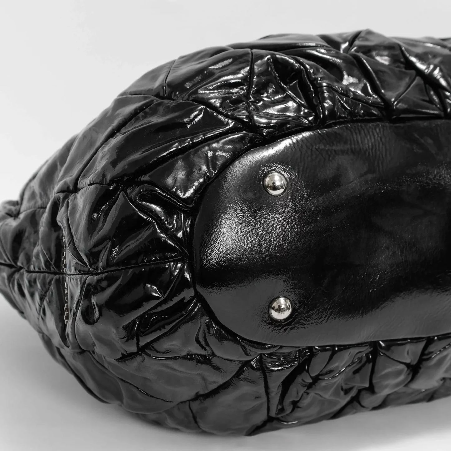 MIU MIU Pleated Patent Leather Tote Bag