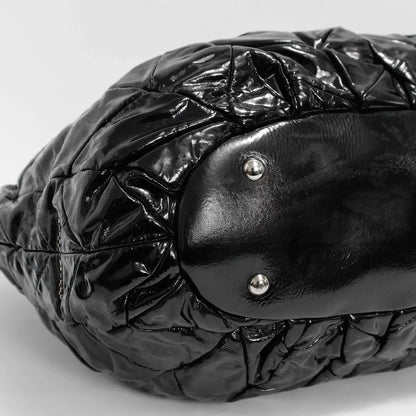 MIU MIU Pleated Patent Leather Tote Bag