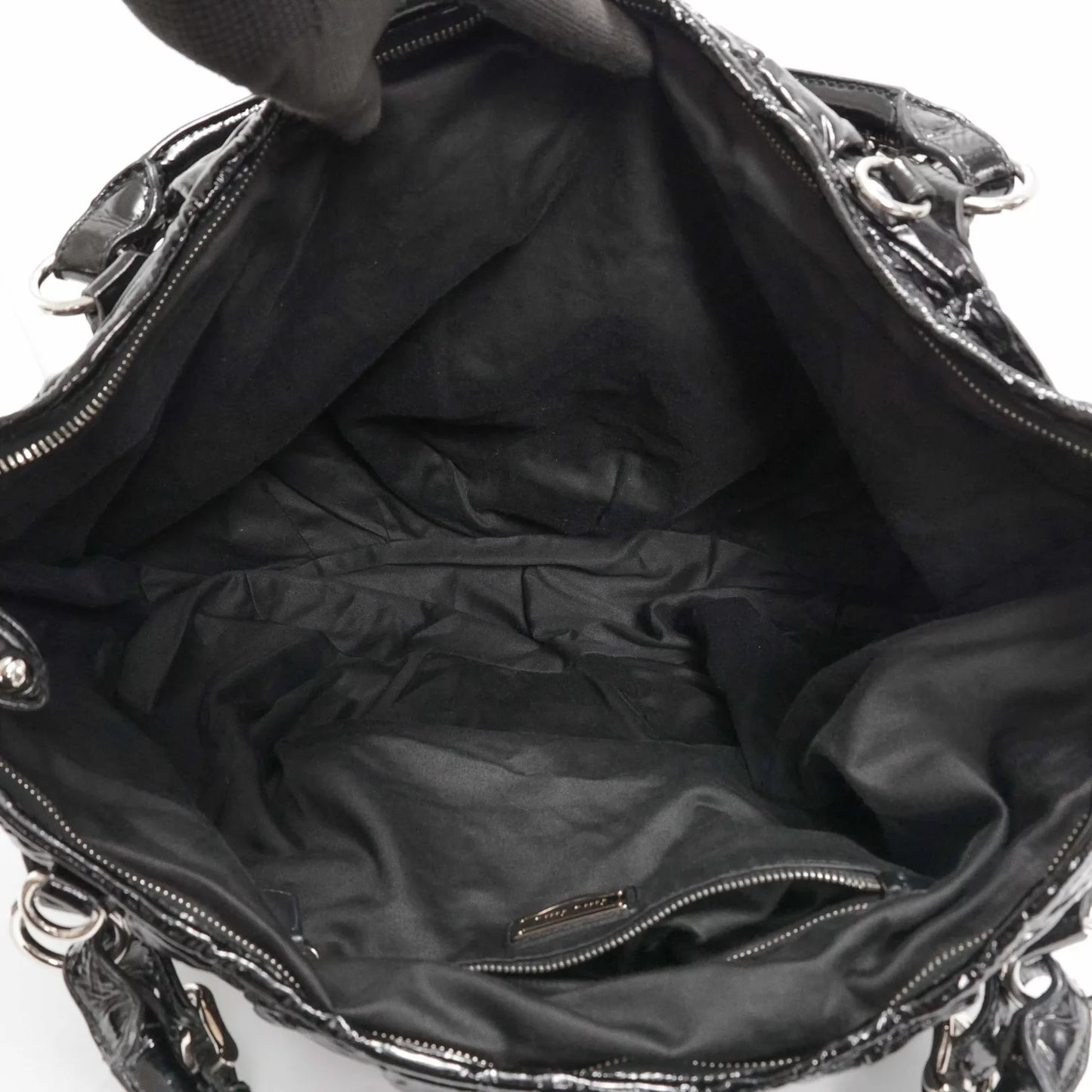 MIU MIU Pleated Patent Leather Tote Bag