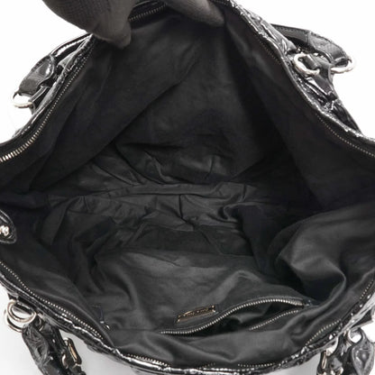 MIU MIU Pleated Patent Leather Tote Bag