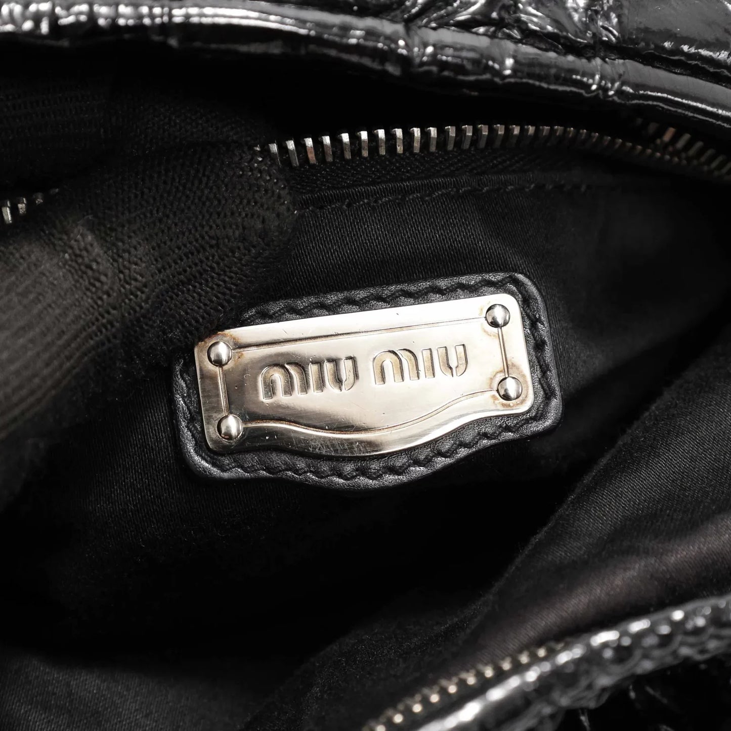 MIU MIU Pleated Patent Leather Tote Bag