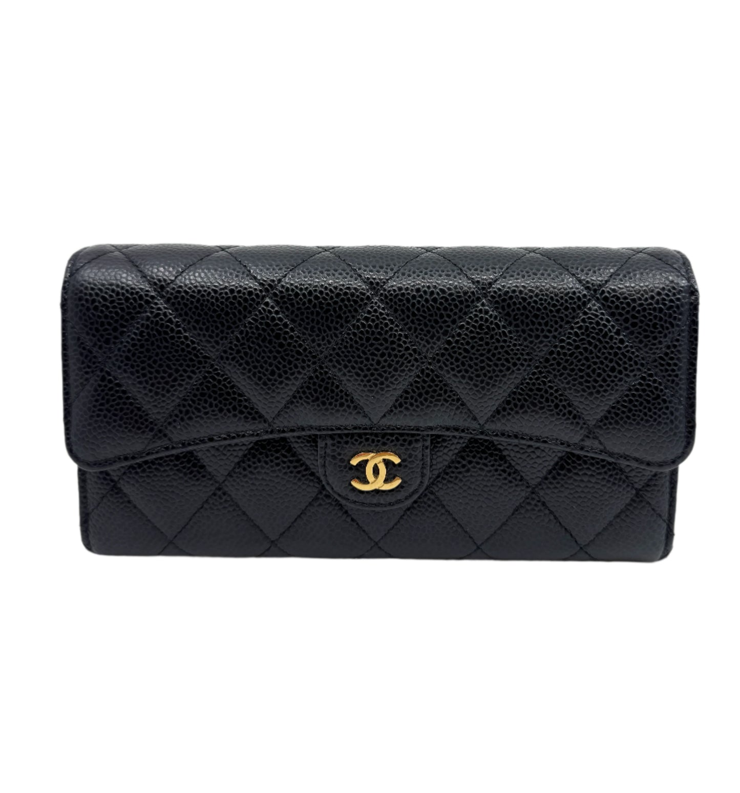 Chanel Black Caviar Long Flap Wallet
