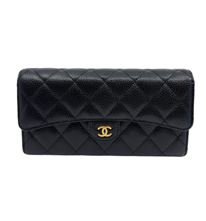 Chanel Black Caviar Long Flap Wallet
