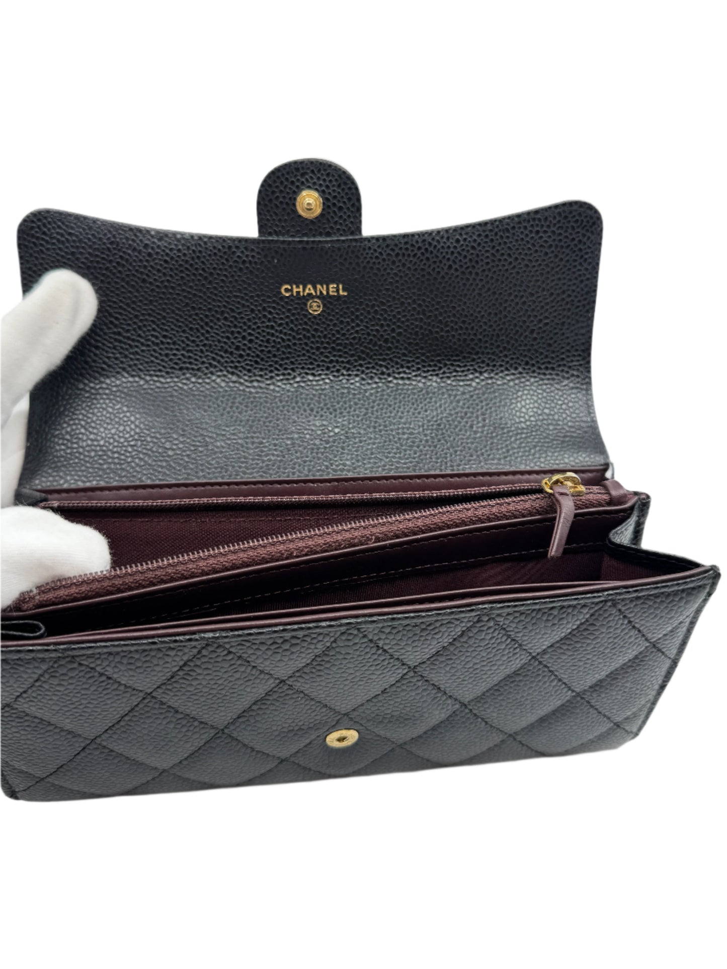 Chanel Black Caviar Long Flap Wallet