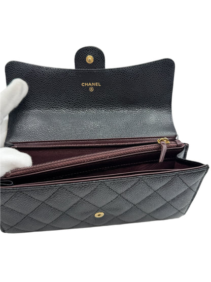 Chanel Black Caviar Long Flap Wallet