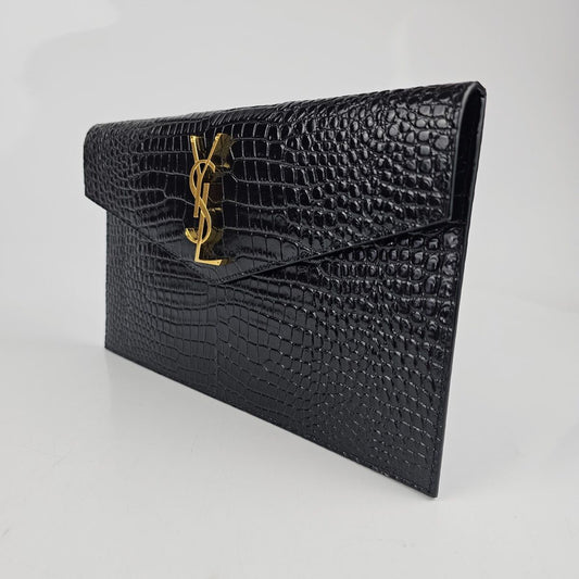 Saint Laurent Uptown Pouch - Crocodile Embossed Leather