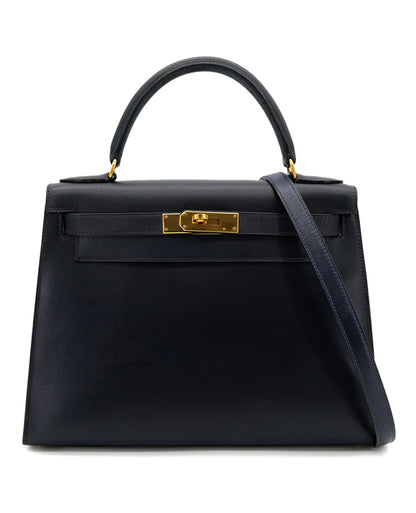 Hermès Kelly 28 Blue Indigo Box Calf Leather