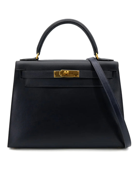Hermès Kelly 28 Blue Indigo Box Calf Leather