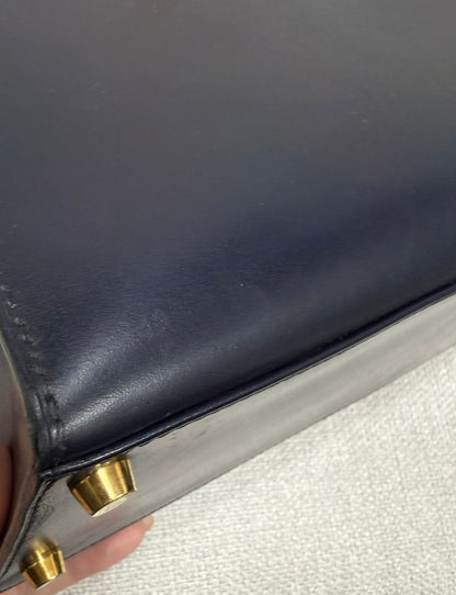 Hermès Kelly 28 Blue Indigo Box Calf Leather