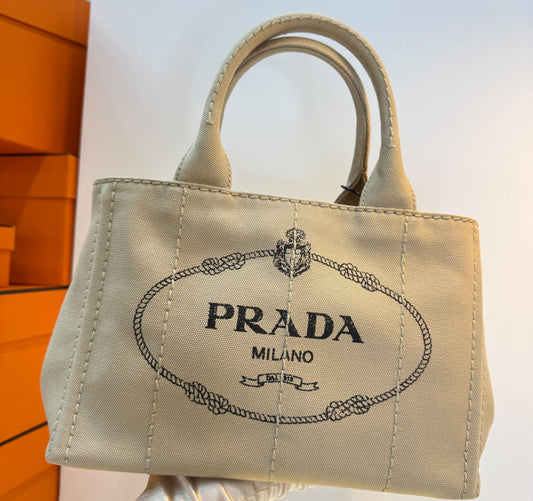 Prada White Canvas Canada Logo Satchel Cloth Bag