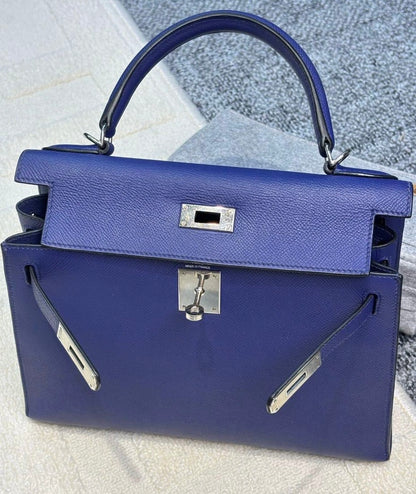 Hermès Kelly 28 Blue Indigo Box Calf Leather