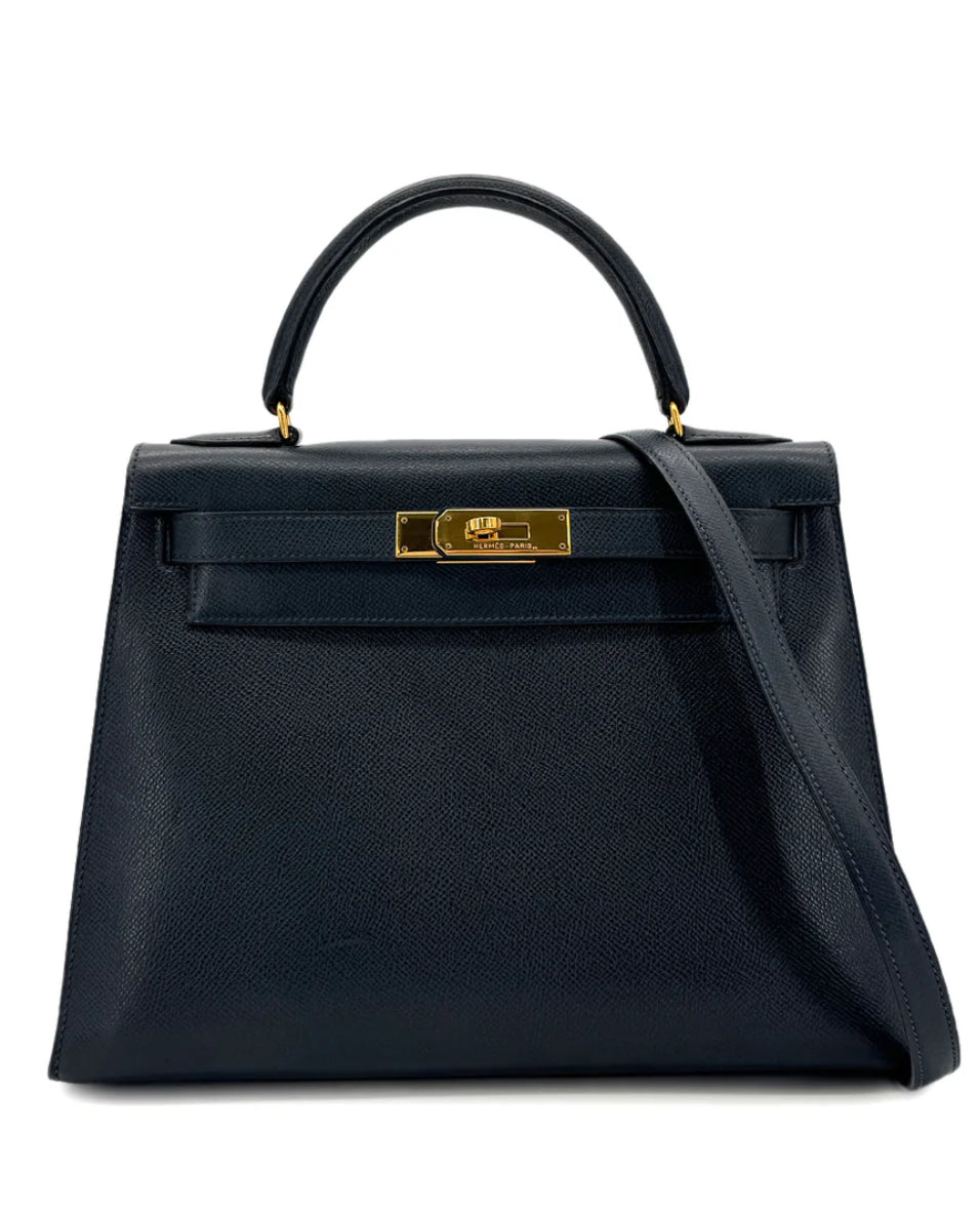 Hermès Kelly 28 Blue Indigo Couchevel Leather