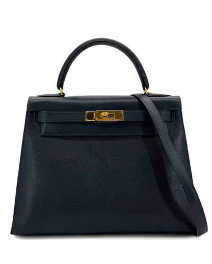 Hermès Kelly 28 Blue Indigo Couchevel Leather