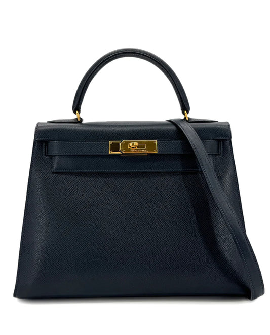 Hermès Kelly 28 Blue Indigo Couchevel Leather