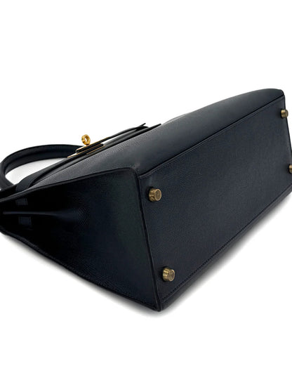 Hermès Kelly 28 Blue Indigo Couchevel Leather