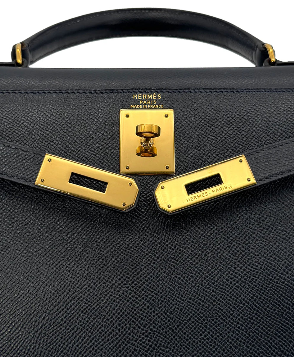 Hermès Kelly 28 Blue Indigo Couchevel Leather