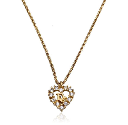 Christian Dior Pre-Owned Gold Heart Rhinestone Necklace