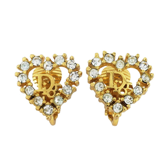 Christian Dior Pre-Owned Gold Heart Rhinestone Clip-On Earrings