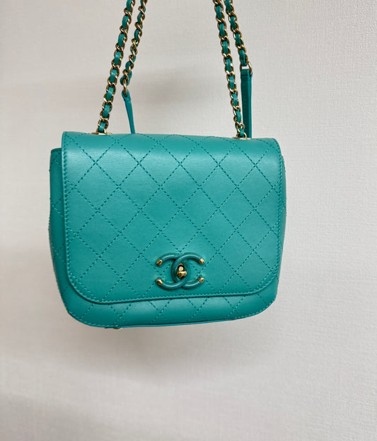 Chanel Small Calfskin Stitched Coverd CC Bag Green