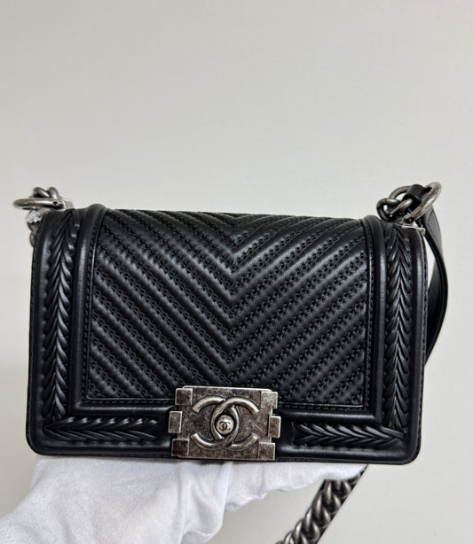 Chanel Small Boy - Black Chevron Calfskin Leather