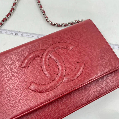 Chanel Classic Wallet on Chain Double CC Red - Caviar Leather