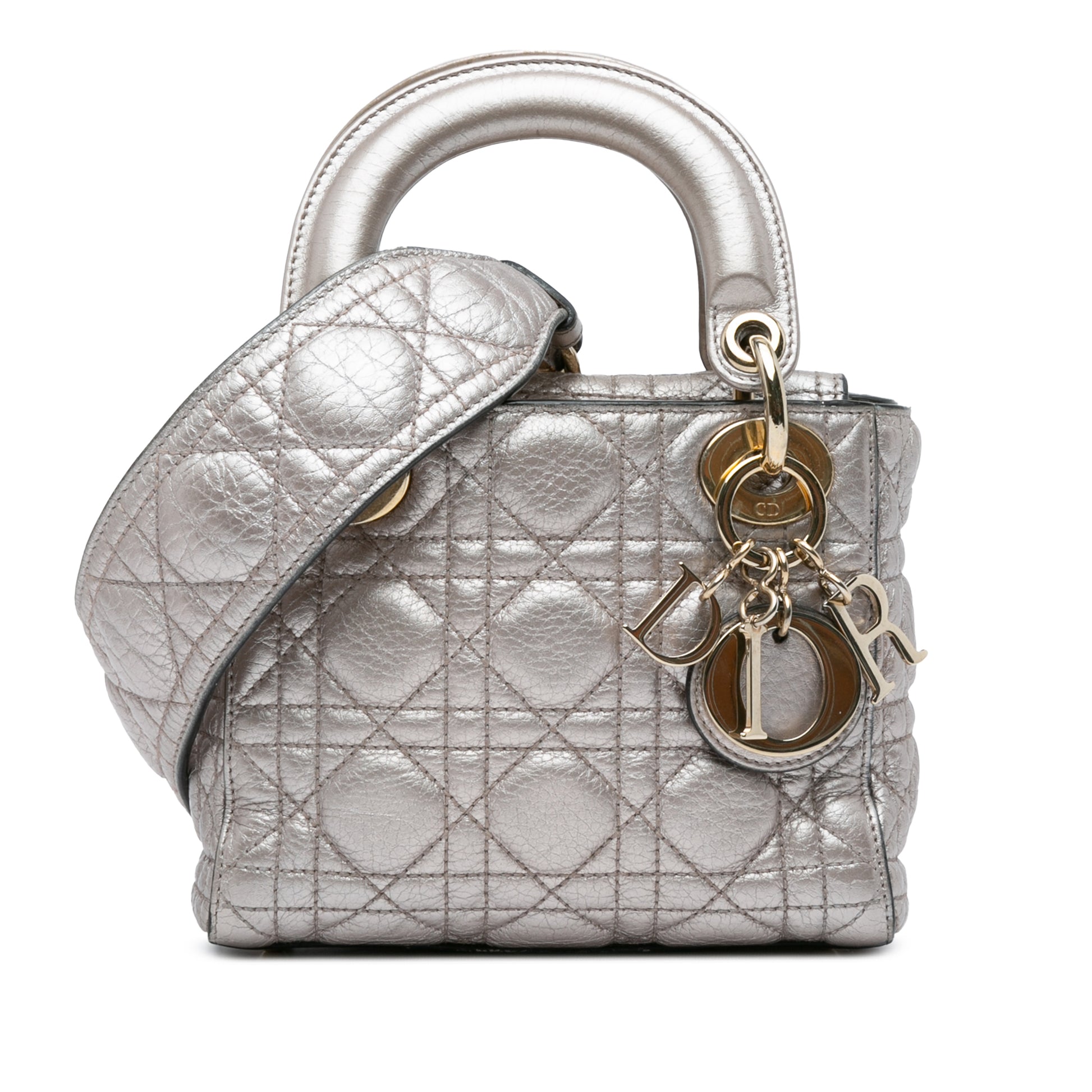 Mini Metallic Calfskin Cannage Supple Lady Dior Silver -  Re-Luxury