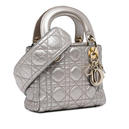 Mini Metallic Calfskin Cannage Supple Lady Dior Silver -  Re-Luxury