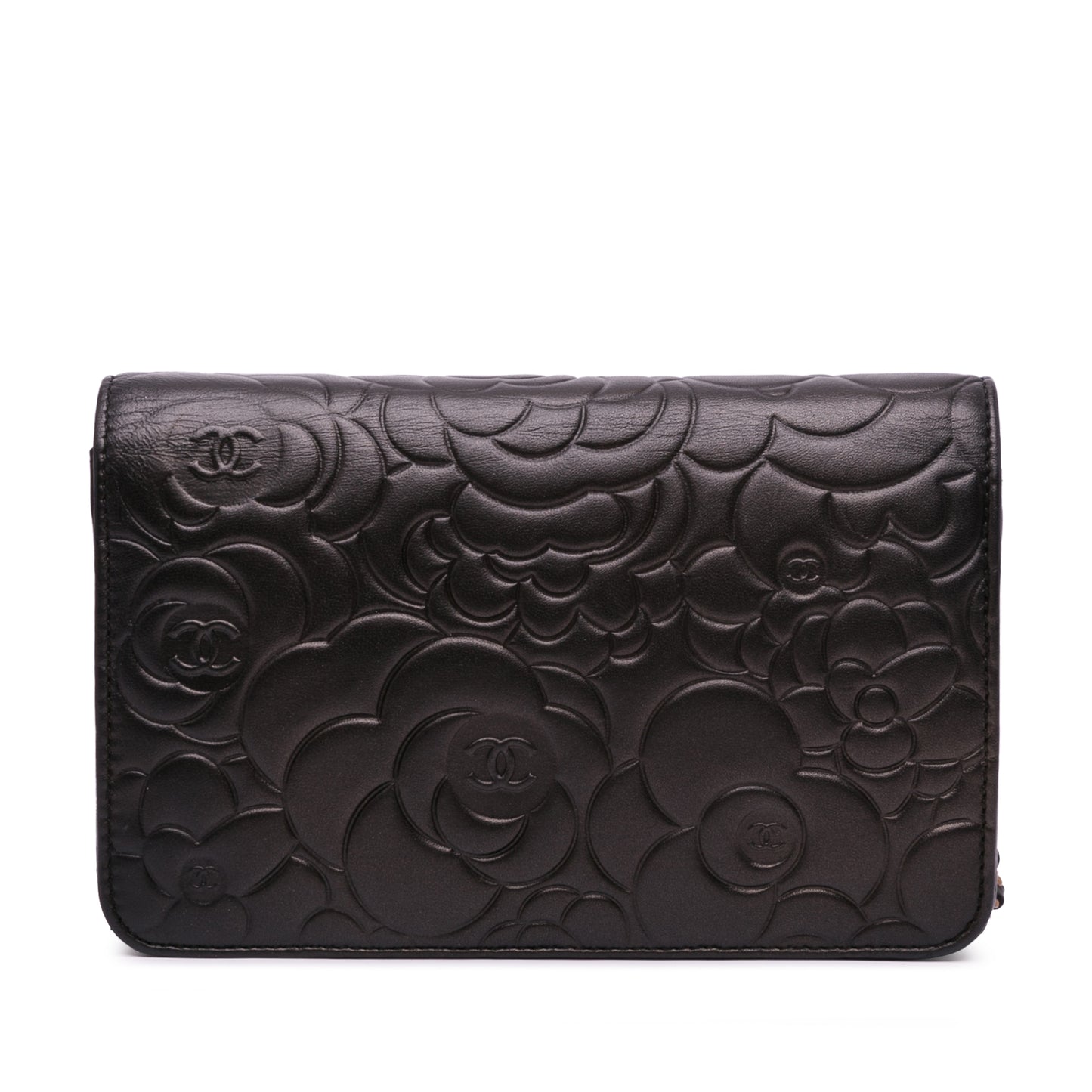 Lambskin Camellia Wallet On Chain Black -  Re-Luxury